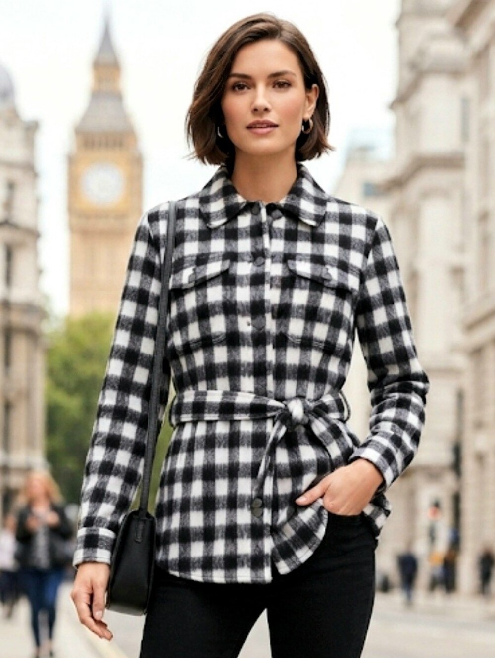 Talbots Petite Belted Buffalo Plaid Shirt Jacket Wool Blend Size SP NWT